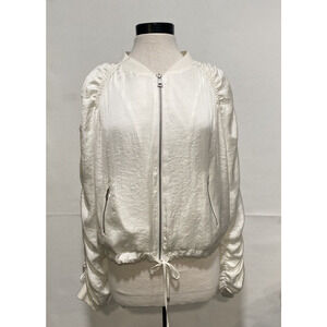 DKNY Women's XL Silky Parachute‎ Style Zip Front Pockets Gathered Sleeves Jacket